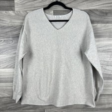 Ella Moss Women's Cream Beige Ribbed V-Neck Casual Sweater Size Large