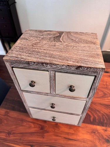 Rustic Wooden Mini Storage Cabinet with Cream Drawers Farm/Cottage Style - Picture 5 of 7