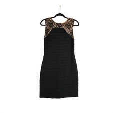 Adrianna Papell Womens Pleated Sheath Cocktail Dress Size 6 Black Lace Yoke