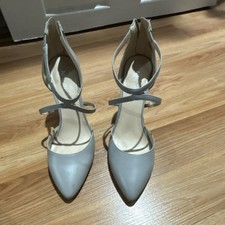 Nine West Gray Synthetic Strappy Stiletto Pointed Toe Heel Ankle Strap Buckle