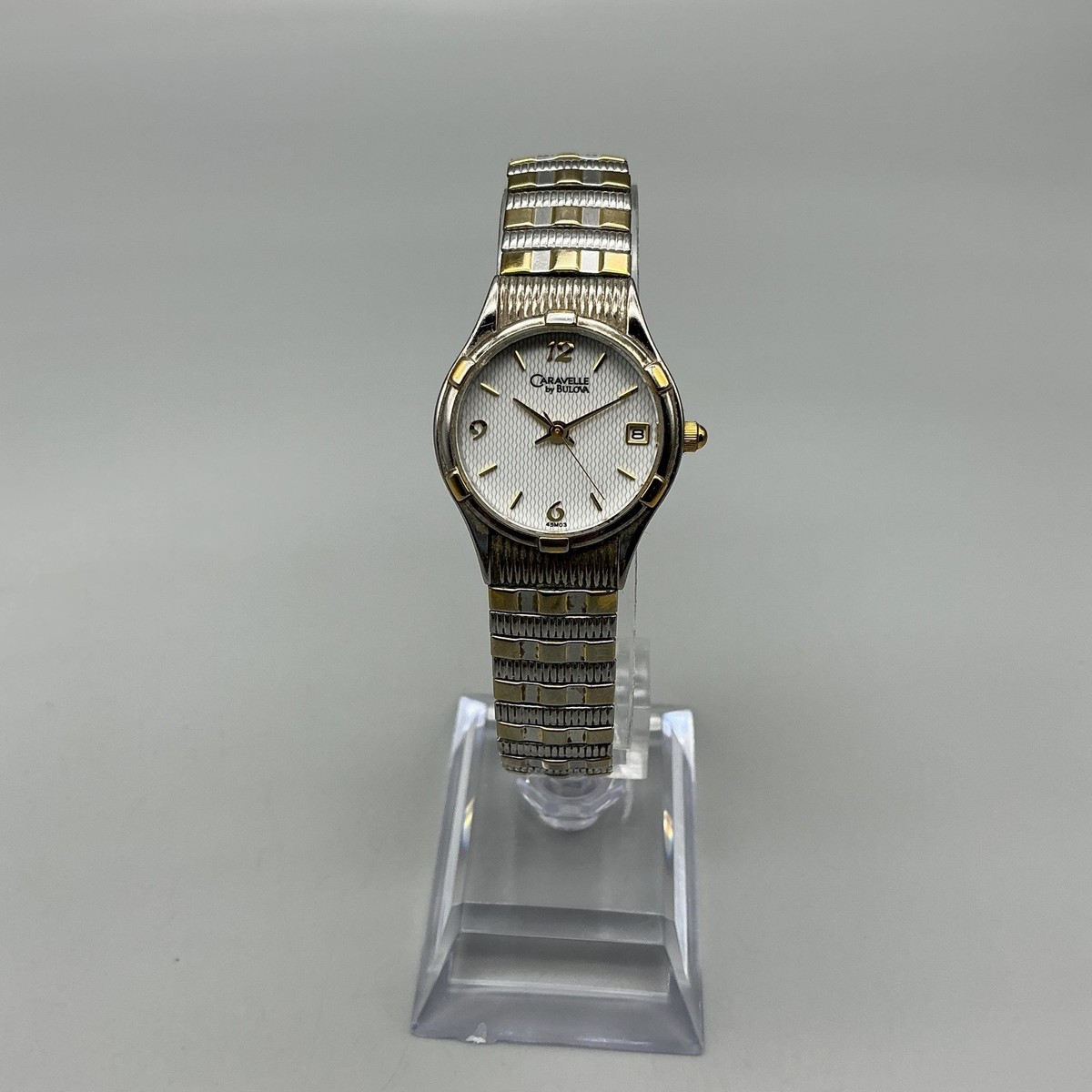 Vtg Caravelle by Bulova Silver Tone White Dial Diamond Accent Women’s Watch 24mm Caravelle By Bulova Watch Womens Silver Tone Rhinestones  main image 4