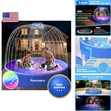Pawtners 79" Foldable Dog Pool with Sprinkler RGB LED Light, Blue