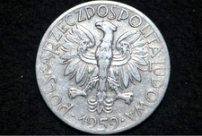 1959 Poland 5 Zlotys * Aluminum coin * Fisherman with Net