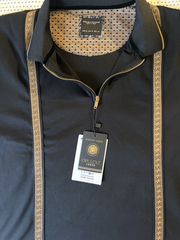 Denim & Flower Ricky Singh Men's XL Black Gold Solid 1/4 Zip Polo Shirt