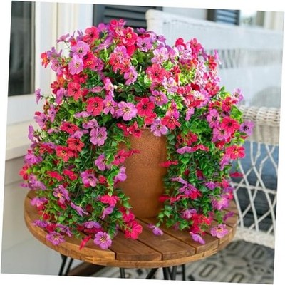 2Pcs Artificial Flowers for Outdoors, Summer Fake Hanging Purple+hotpink
