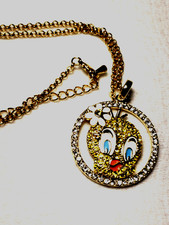 Fully Rhinestone Encrusted Tweety Bird Large Pendant Necklace 22" Charm