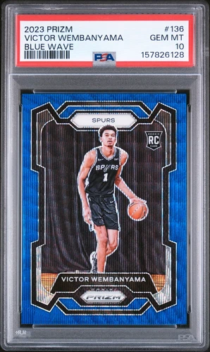 VICTOR WEMBANYAMA 2023 PRIZM BLUE WAVE RC #136 PSA 10 GEM MINT! NBA SN#157826128