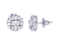 Baguette Cluster Stud Earrings 4/5 CT Real Diamond 10K White Gold