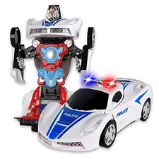 2-in-1 Police Car Transformer Robot Toy w/Lights & Sounds | Bump & Go Action Car