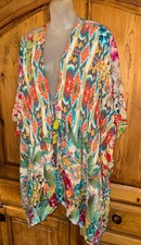 JOHNNY WAS Pearce Rayon Floral Kimono Beach Cover Up For Tassel Tie Front S/M