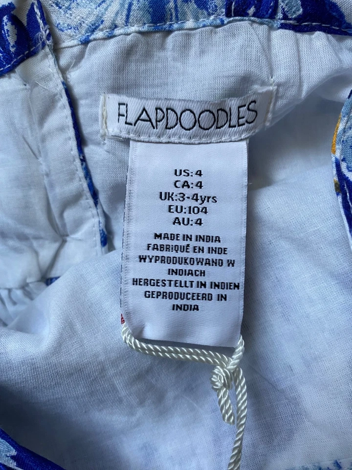 FLAPDOODLES nwt 蓝色和白色花卉背心裙内衬连衣裙 ~ 女孩尺寸 4 ~ 全新 — 第 4/4 张图片