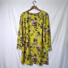 LOFT Womens Floral Long Sleeve Shift Dress Size 8 Yellow Garden Party Mod Retro