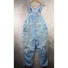 Dickies Overalls Mens 42x30 Blue Denim Bib Workwear Distressed Carpenter Rugged