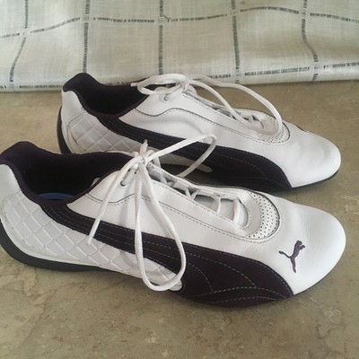 VTG PUMA Y2K Speed Cats Shoes Sneakers Leather White Purple Size EU 40 US 9
