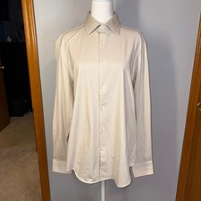 Bugatchi Mens Medium Stone 8-Way Stretch Long Sleeve Dress Shirt