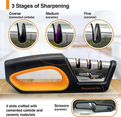 Easy Pull-Thru Knife & Scissor Sharpener Ceramic Three Stage Knives Scissors