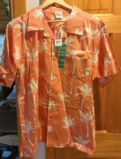 Barefoot in Paradise Men's Coral Palm Hawaiian Button Down Shirt Size Large 