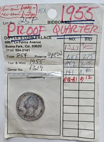 1955-P Proof Washington Quarter ~ 90% Silver / Partially Toned