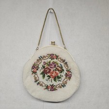 Vintage Petit Point Tapestry Beaded Bag: 60s Circular Party Purse