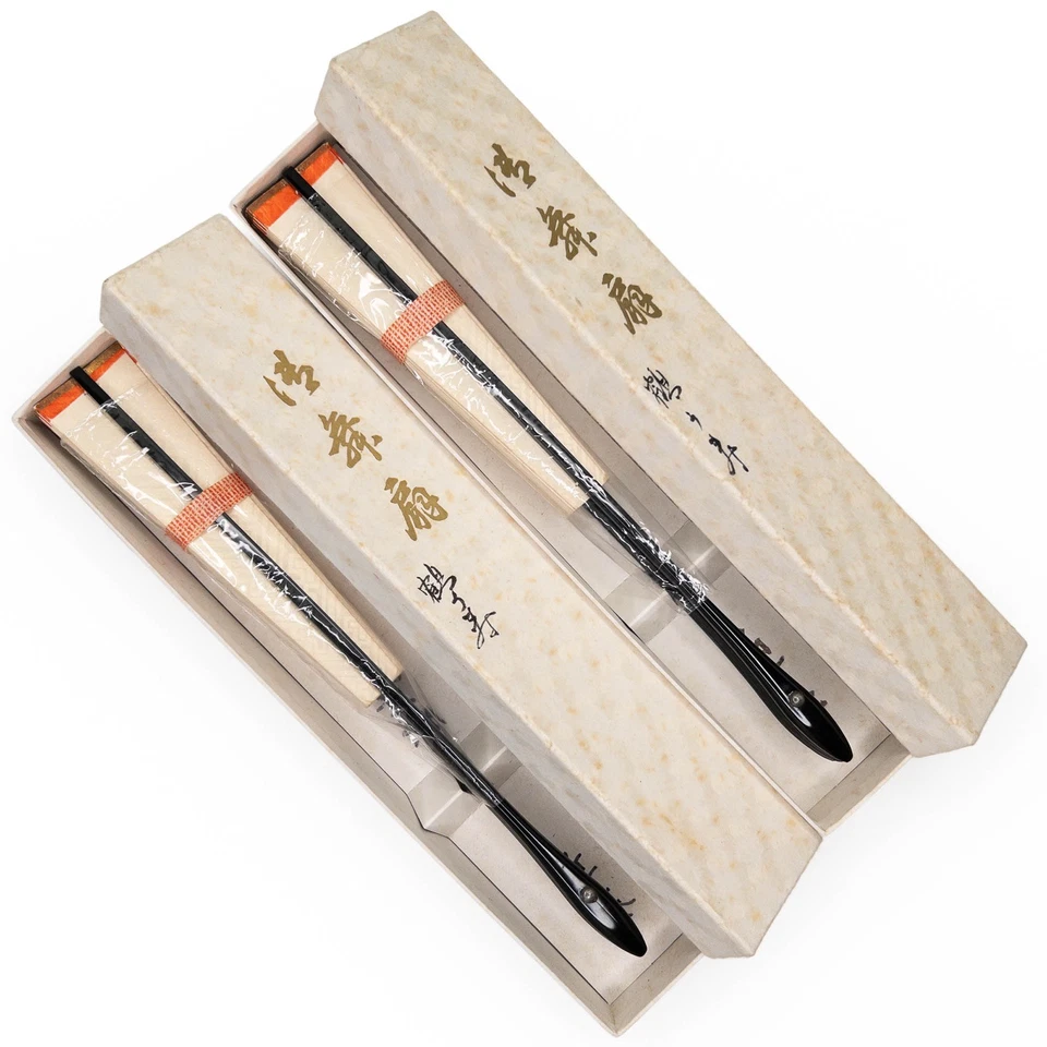 Escuela de Baile Plegable Maiogi Japonesa De Colección Dos Abanicos Usados en Cajas de Almacenamiento Originales Foto 4 de 4