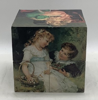 Vintage Victorian Children Folding Cube Block Puzzle