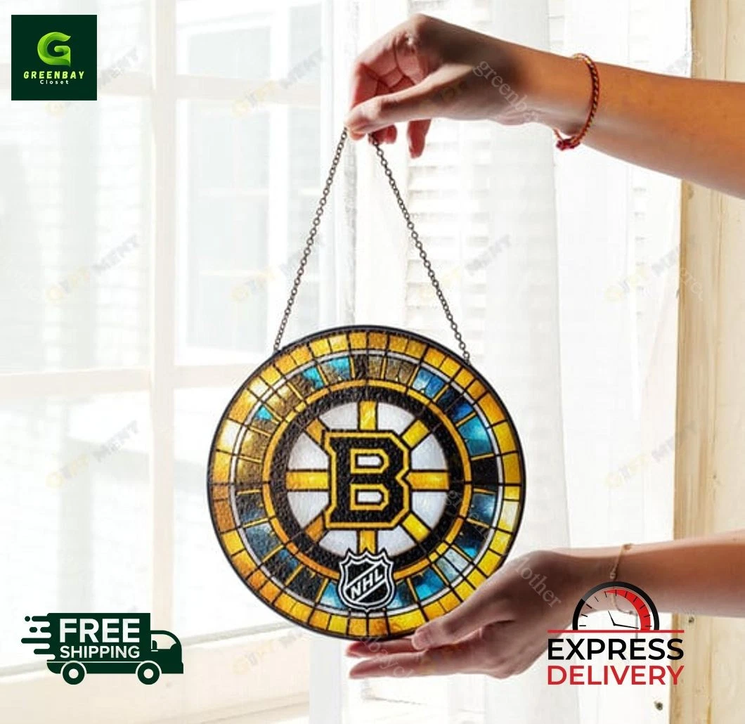 Boston Bruins NHL Stained Glass Suncatcher For Window Hanging