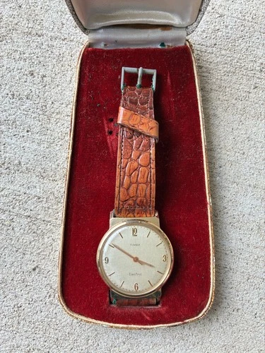 Vintage 1960s Timex Electric Linen Dial West Germany Men's Watch with Case