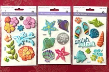 #994- PUFFY SUMMER LOVING 3D STICKERS - SPLISH SPLASH SEASHELLS TROPICAL FLOWERS
