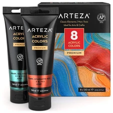 Arteza Metallic Acrylic Paint Set, 8 Classic Colors, 4.06oz Tubes, Rich Pigments