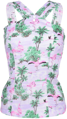 Küstenluder AMELIA Flamingo 50s Palm Blüten Pin Up Trägertop Flieder Rockabilly