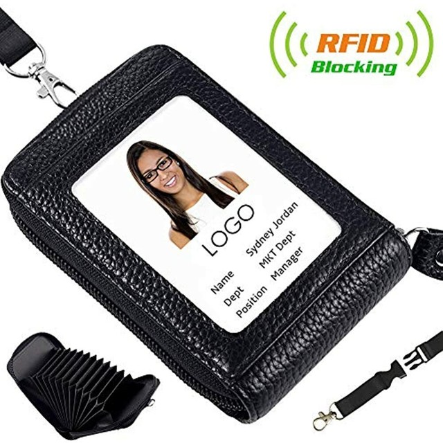 Acctrend Badge Holder, Leather Zipper Wallet ID Cards With Lanyard12