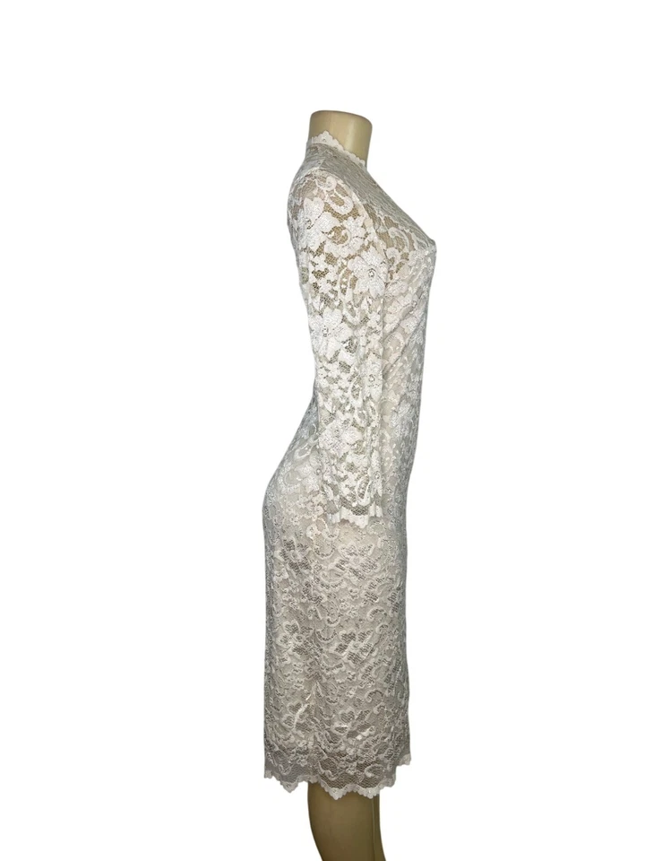 Vestido vaquero Frank Lyman para mujer marfil de encaje manga larga talla S Foto 2 de 4