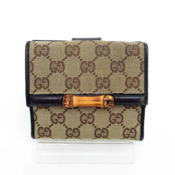 Gucci Portefeuille Bifold Bambou GG Supreme Marron Toile Cuir Authentique
