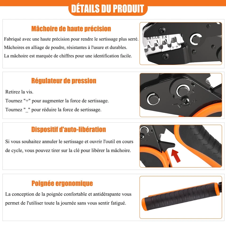 Pince à sertir pour Cosse Electrique à Barillet Ouvert non isolées 0.5-6mm² c... - Photo 2/4