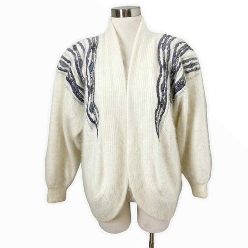 Vintage Cream Angora Sweater Cardigan 