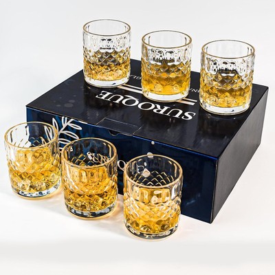 Whiskey Glasses Set of 6, 11 OZ, Old-Fashioned Whiskey Glasses, Rum Glasses, Bar