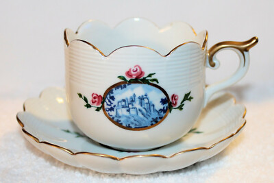 Orient Express Teacup & Saucer~Japan~Elizabeth Arden~Blue Castle~Scalloped Edge
