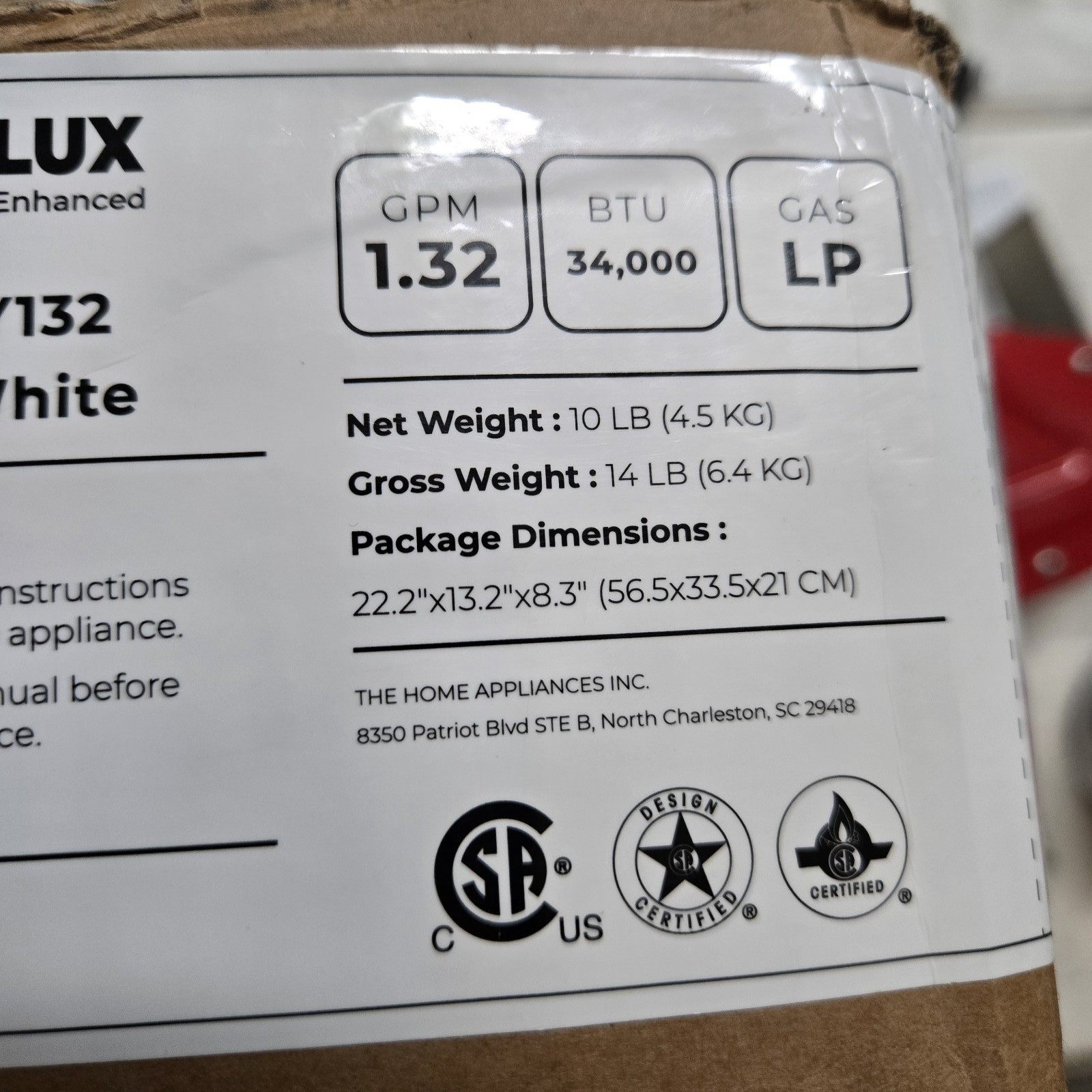 CAMPLUX Tankless Gas Camping Water Heater 5L, 1.32 GPM, Propane AY132 White NWOB