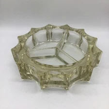 Vintage MCM Heavy Glass Candy/Nut/Relish Dish 3 Sections 8” x 8” x 2”