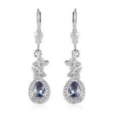 1.28 ctw Peacock Tanzanite and Zircon Lever Back Earrings in Platinum Over .925 