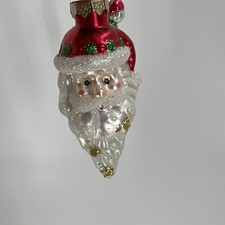 Christmas House Blown Glass Santa Candy Cane Ornament Glitter 3.5  Hand Painted
