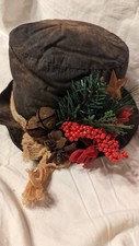 Handmade Primitive Christmas Snowman Black Hat