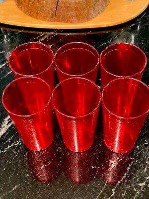 Set of 6 Durable Vintage Plastic Glasses Cups Restaurant Tumblers 16 oz Ruby  Red | eBay