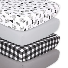 Grey Woodland Plaid 4 Pack Print Solid Microfiber Fitted Crib Sheet Set