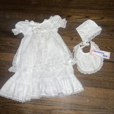 Vtg Christening outfit Dress Festive Party Alexis USA Lace 3mths White NEW NOS