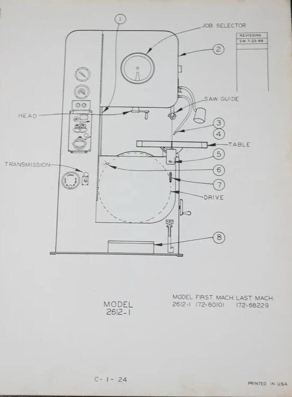 DoALL 2612-1 Bandsaw Saw Parts Manual 1974 Pages 68 - Image 2 of 2