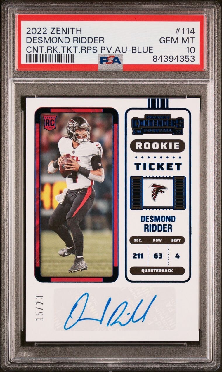 Desmond Ridder Panini Zenith Contenders Rookie Ticket Rps Preview Autograph #114 Blue