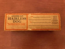Vintage 1934 Fishlove Co., American Hairless Dog in Comical Wooden Box 