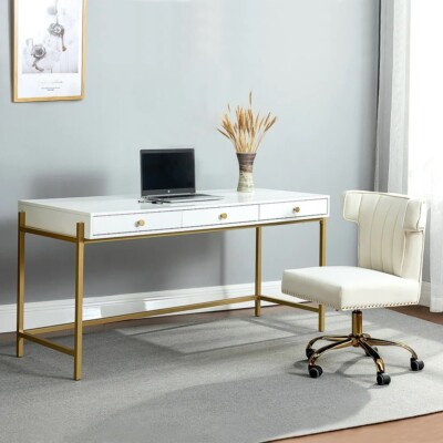Classic White Simple Writing Desk Office Table Home Study Work Station Laptop
