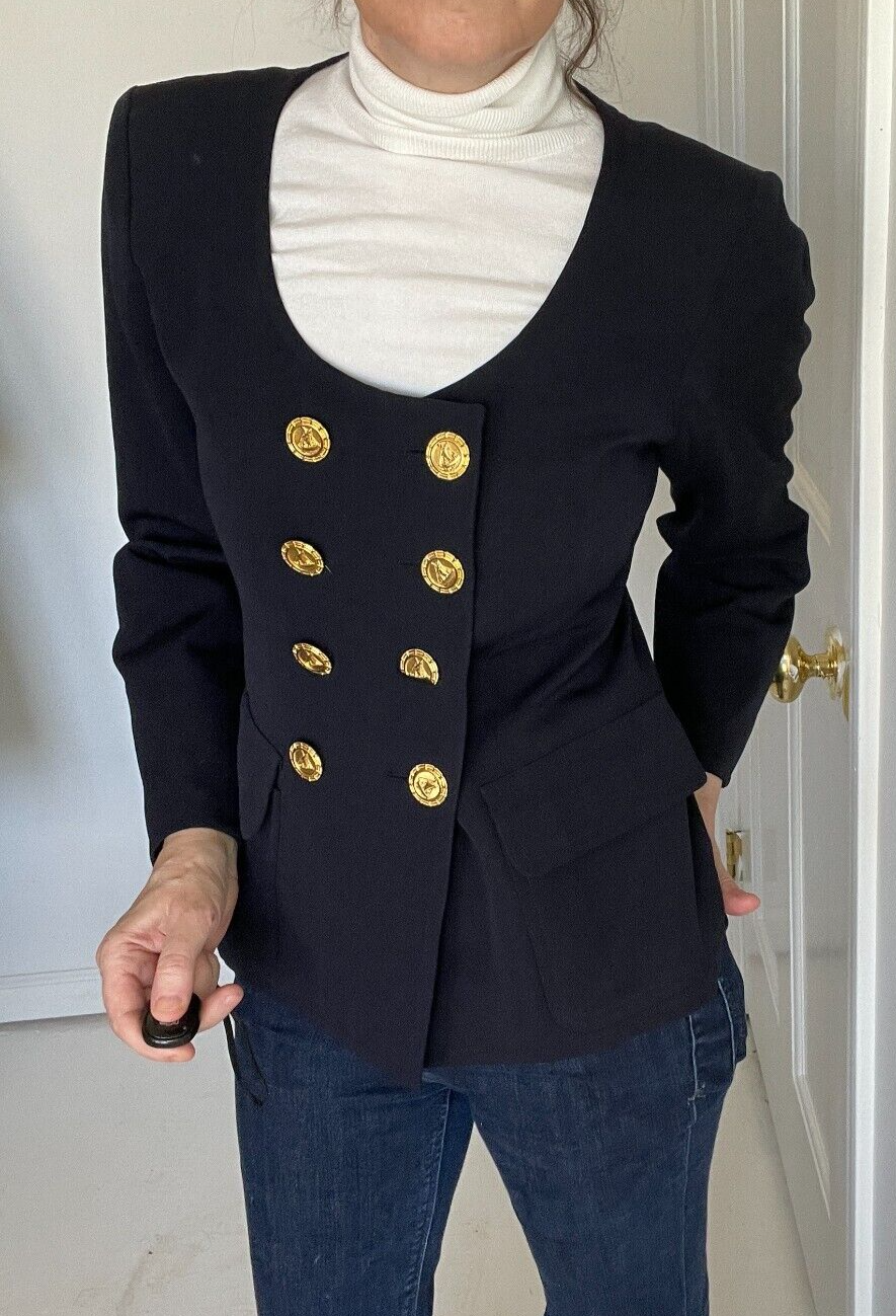 Splendido blazer doppiopetto blu vintage YVES SAINT LAURENT FR 36